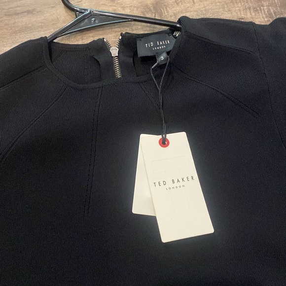 TED BAKER LONDON Lounia Fluted Sleeve Body-Con Sweater Dress Black SZ 3 NWT - Picture 9 of 12